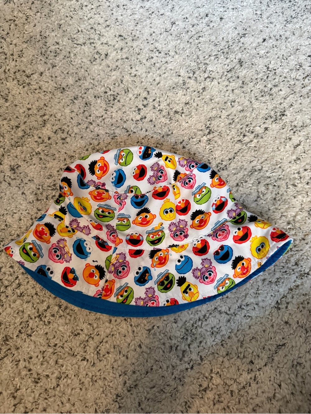 Sesame Street Multicolor Character Bucket Hat - White Base with Blue Trim Euc
